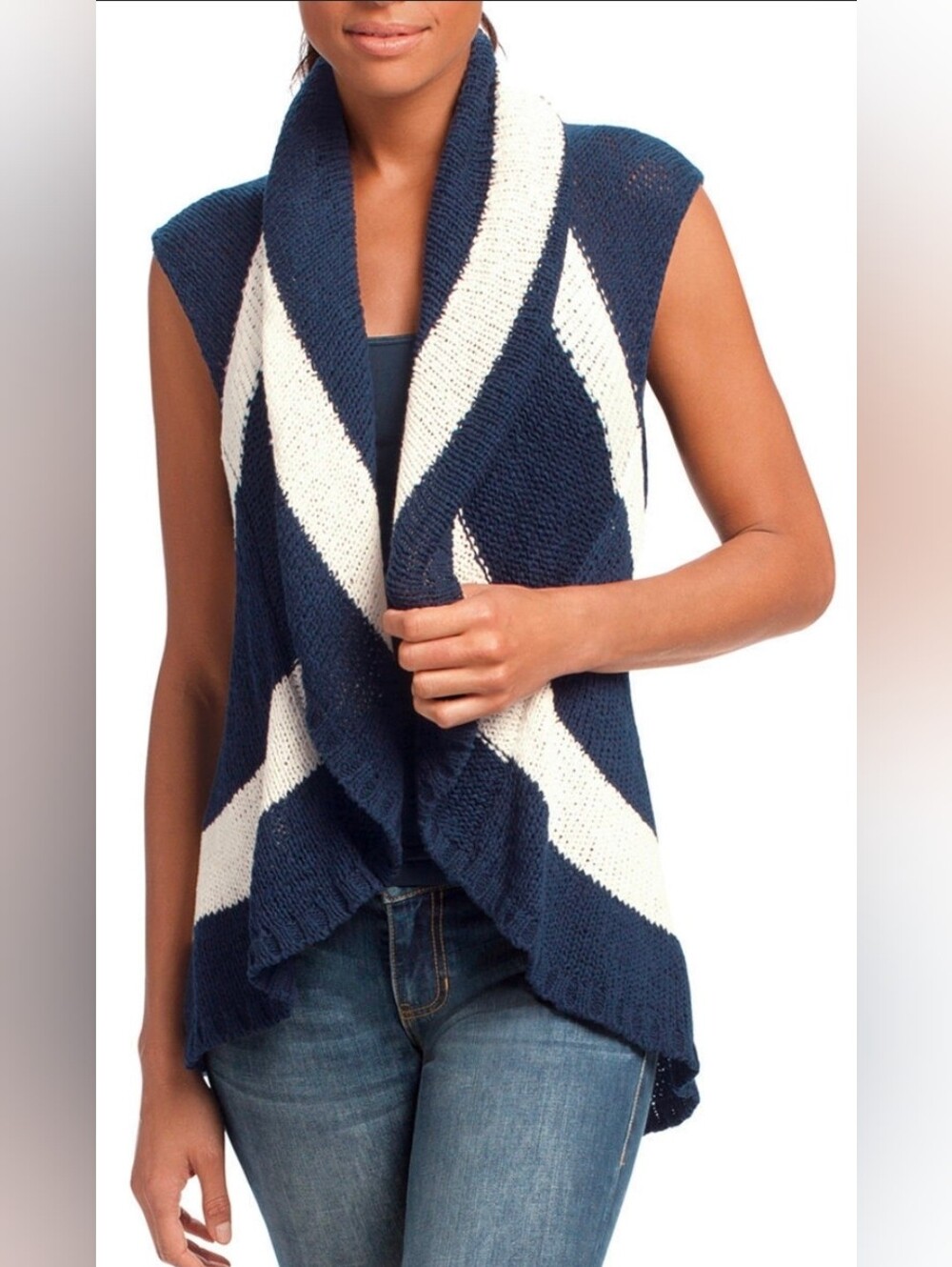 CAbi Nautical Striped Knit Skipper Vest